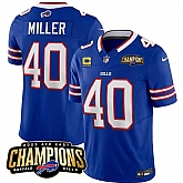 Men & Women & Youth Buffalo Bills #40 Von Miller Blue 2023 F.U.S.E. AFC East Champions With 4-star C Ptach Stitched Jersey,baseball caps,new era cap wholesale,wholesale hats